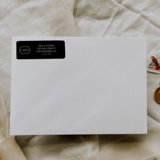 エレガントクラシックシックブラックモノグラム差出人住所 ラベル