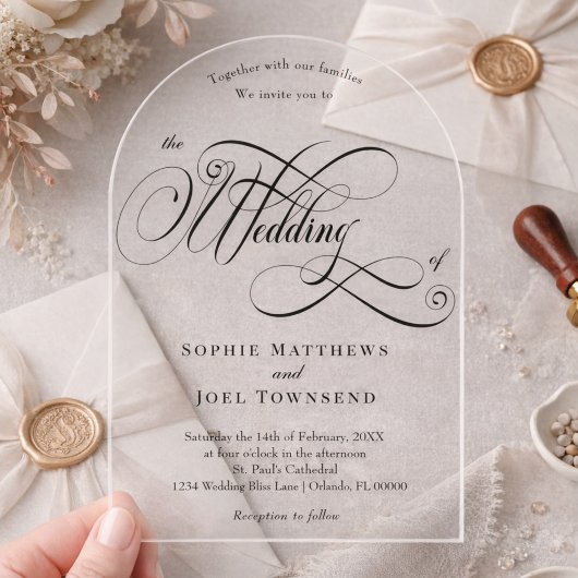 エレガントクラシックシック・ブラック書道結婚ズ アクリル招待状