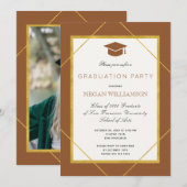 エレガントクラシックスクリプト金ゴールドフレーム卒業パーティー 招待状 (正面/裏面)