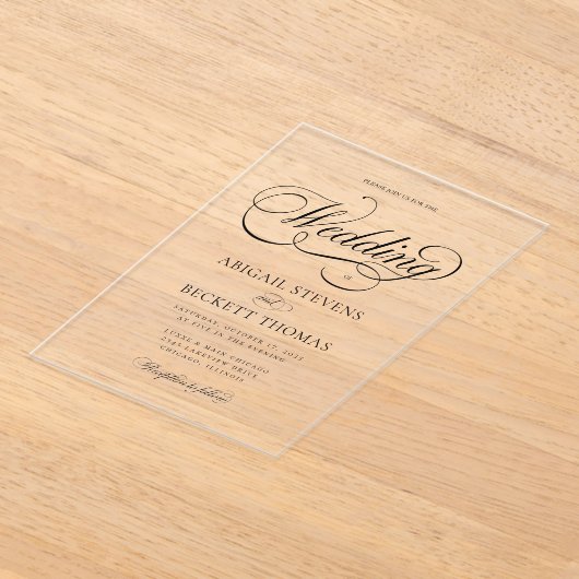 エレガントクラシックスクリプ結婚ト アクリル招待状 (レイダウン)