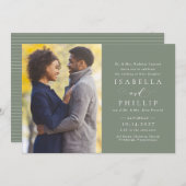 エレガントクラシックセージ緑の結婚写真 招待状 (正面/裏面)