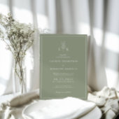 エレガントクラシックセージ緑葉モノグラム結婚ズ 招待状