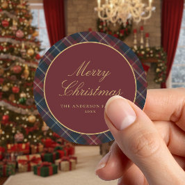 エレガントクラシックタータンチェックのクリスマス ラウンドシール