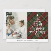 エレガントクラシックタータンチェック家族の写真クリスマス シーズンカード (正面)