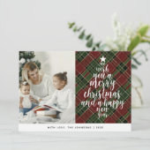 エレガントクラシックタータンチェック家族の写真クリスマス シーズンカード (スタンド正面)
