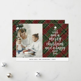 エレガントクラシックタータンチェック家族の写真クリスマス シーズンカード