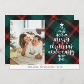 エレガントクラシックタータンチェック家族の写真クリスマス シーズンカード (正面/裏面)