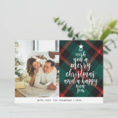 エレガントクラシックタータンチェック家族の写真クリスマス シーズンカード (スタンド正面)