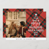 エレガントクラシックタータンチェック家族の写真クリスマス シーズンカード (正面/裏面)