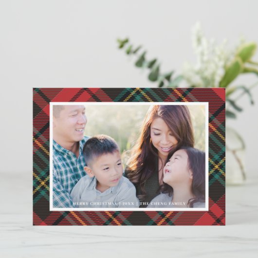エレガントクラシックタータンチェックChristmas Frame写真 シーズンカード (スタンド正面)