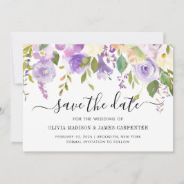 エレガントクラシックダスティパープルバイオレット結婚フローラ セーブザデート