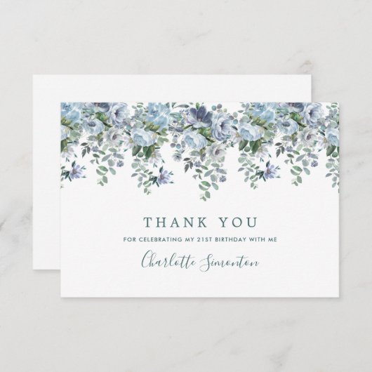 エレガントクラシックダスティブルーフローラ21日 サンキューカード (正面/裏面)