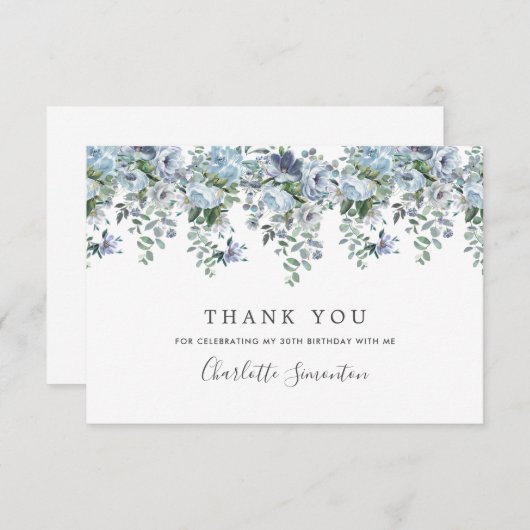 エレガントクラシックダスティブルーフローラ30歳 サンキューカード (正面/裏面)