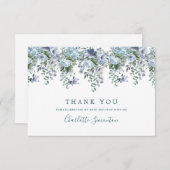 エレガントクラシックダスティブルーフローラ80th誕生日 サンキューカード (正面/裏面)