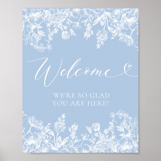 エレガントクラシックダスティブルーワイルドフラワーウェルカムサイン ポスター (正面)