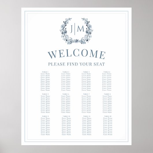 エレガントクラシックダスティブルー結婚の座席表 ポスター (正面)
