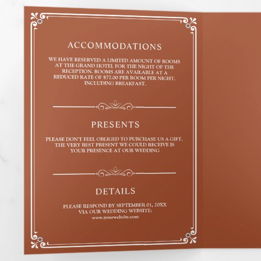 エレガントクラシックテラコッタモノグラム結婚ズ 三つ折り招待状 (内部最初)