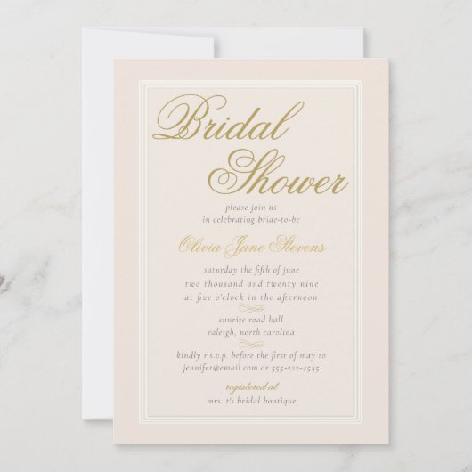 エレガントクラシックトリプルフレームクリームブライダルシャワー 招待状 (正面)