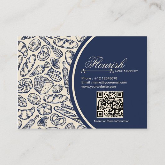 エレガントクラシックネイビーブルーケーキベーカリーショップ 名刺 (裏面)