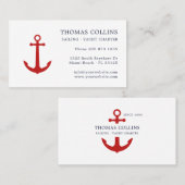 エレガントクラシックネイビーブルー&レッド航海のいかり 名刺 (正面/裏面)