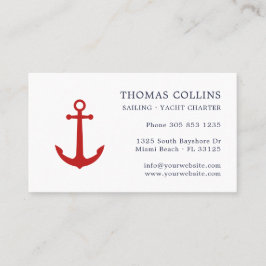 エレガントクラシックネイビーブルー&レッド航海のいかり 名刺