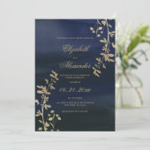 エレガントクラシックネイビー金ゴールド結婚フローラ 招待状 (スタンド正面)