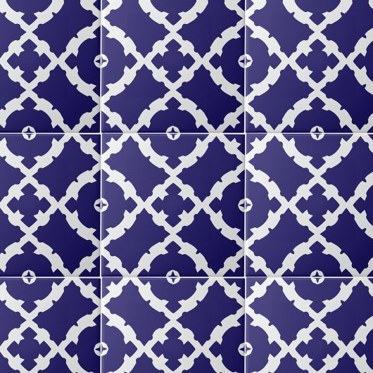 エレガントクラシックネイビー青と白のモザイク模様 タイル