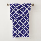 エレガントクラシックネイビー青と白のモザイク模様 バスタオルセット (インサイチュ)