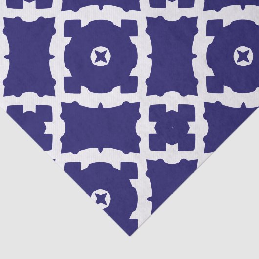 エレガントクラシックネイビー青と白のモザイク模様 薄葉紙 (詳細)