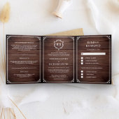 エレガントクラシックバ素朴ンウッドモノグラム結婚ズ 三つ折り招待状