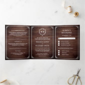 エレガントクラシックバ素朴ンウッドモノグラム結婚ズ 三つ折り招待状 (内部)