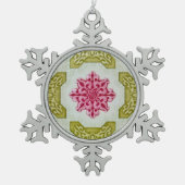 エレガントクラシックビクトリアン花クリスマスツリー スノーフレークピューターオーナメント (正面)