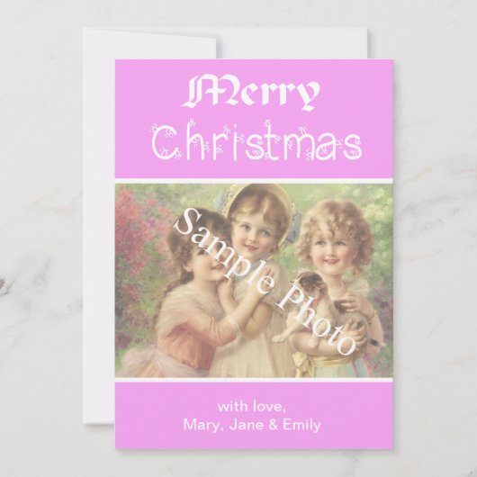 エレガントクラシックピンクのメリークリスマスフォトカード シーズンカード (正面)