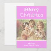 エレガントクラシックピンクのメリークリスマスフォトカード シーズンカード (正面/裏面)