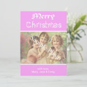 エレガントクラシックピンクのメリークリスマスフォトカード シーズンカード (スタンド正面)