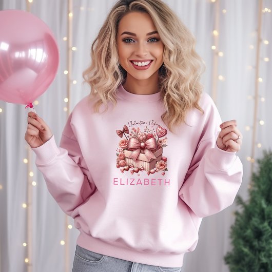 エレガントクラシックピンクバレンタインビーブホワイト スウェットシャツ