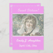 エレガントクラシックピンク甘16パーティー写真 招待状 (正面/裏面)