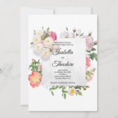 エレガントクラシックピンク白結婚花枠 招待状 (正面)