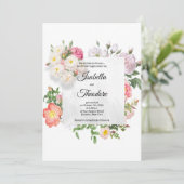 エレガントクラシックピンク白結婚花枠 招待状 (スタンド正面)