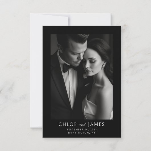 エレガントクラシックフォーマルブラックフォト結婚ズ サンキューカード (正面)