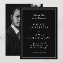 エレガントクラシックフォーマルブラックフォト結婚ズ セーブザデート