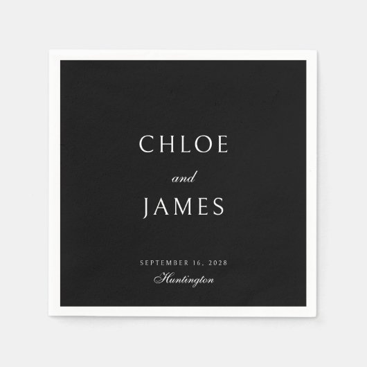 エレガントクラシックフォーマル名結婚黒 スタンダードカクテルナプキン (正面)