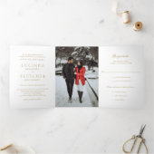 エレガントクラシックフォーマル金ゴールド写真結婚の 三つ折り招待状 (内部)