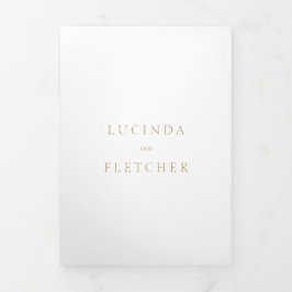 エレガントクラシックフォーマル金ゴールド写真結婚の 三つ折り招待状