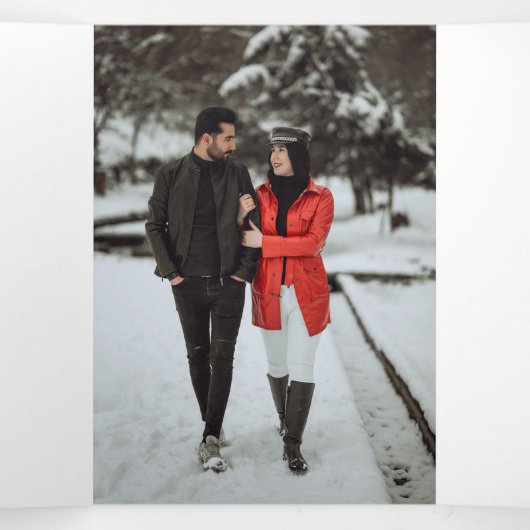 エレガントクラシックフォーマル金ゴールド写真結婚の 三つ折り招待状 (内部中)