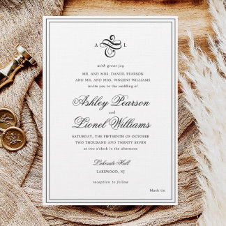 エレガントクラシックフォーマルScript Monogram結婚's 招待状