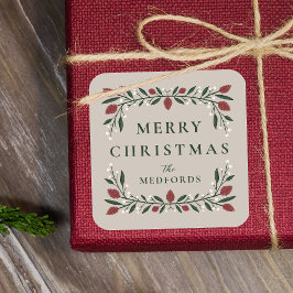 エレガントクラシックフレームパーソナライズされたクリスマス スクエアシール