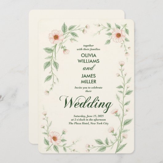 エレガントクラシックフローラ結婚式招待状 招待状 (正面/裏面)