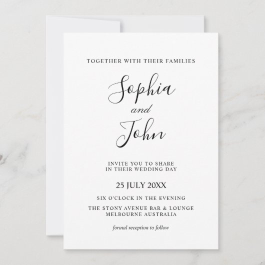 エレガントクラシックブラック&ホワイト結婚式招待状 招待状 (正面)