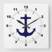 エレガントクラシックブルーいかりスタイリッシュ スクエア壁時計 (正面)